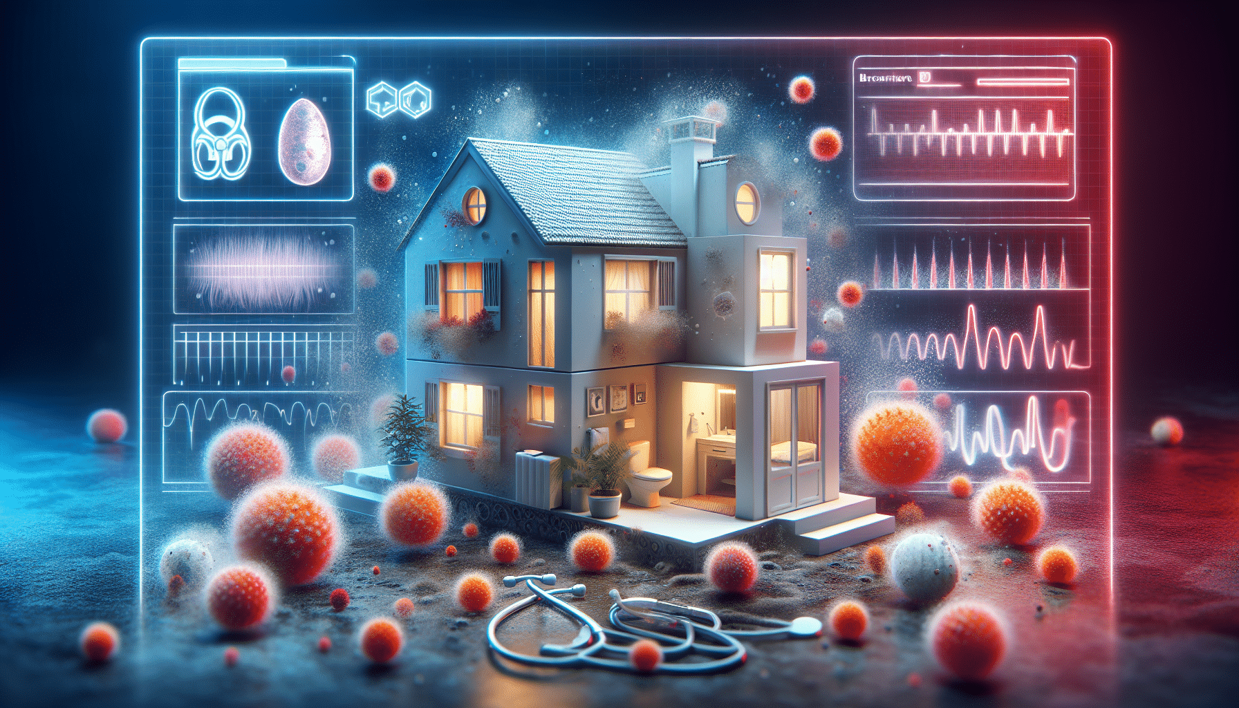 Close-up laboratory analysis of mycotoxins extracted from dust in a Dubai home, highlighting health risks, symptoms, and clinical testing samples under microscope.