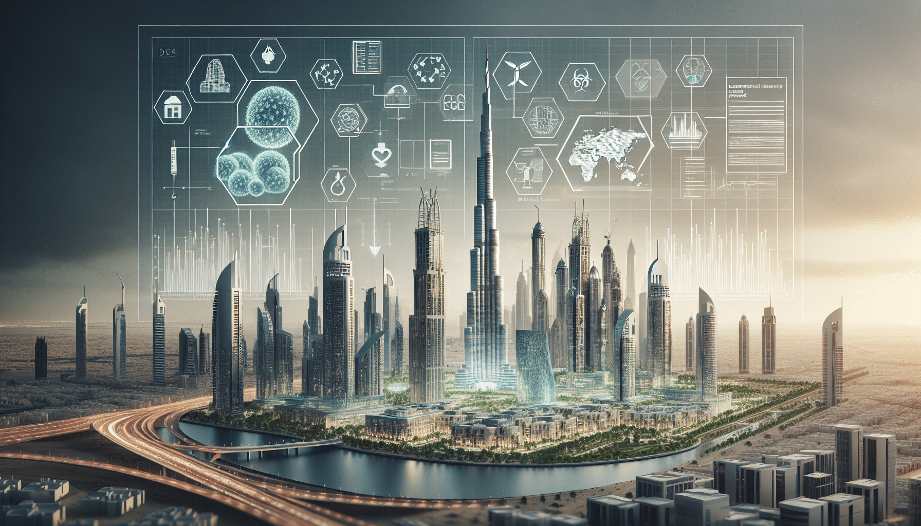 Infographic illustrating the 8-step site-specific environmental health risk assessment protocol for Dubai buildings, highlighting thermal imaging, sampling, and risk matrix under UAE regulations.
