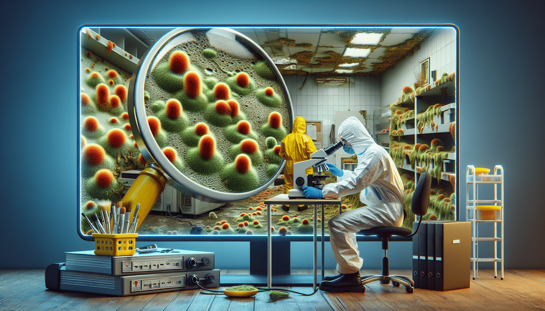 Thermal imaging scan revealing hidden mold growth behind skirting boards in a Dubai villa during microbial risk assessment for mycotoxins and post-remediation verification.