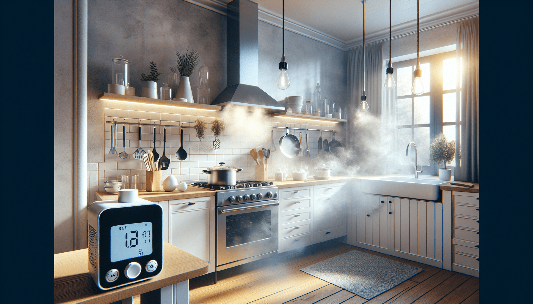 Essential Steps for Cooking-Related Indoor Air Quality Testing in Kitchens - kitchen monitor measuring PM2.5 during cooking