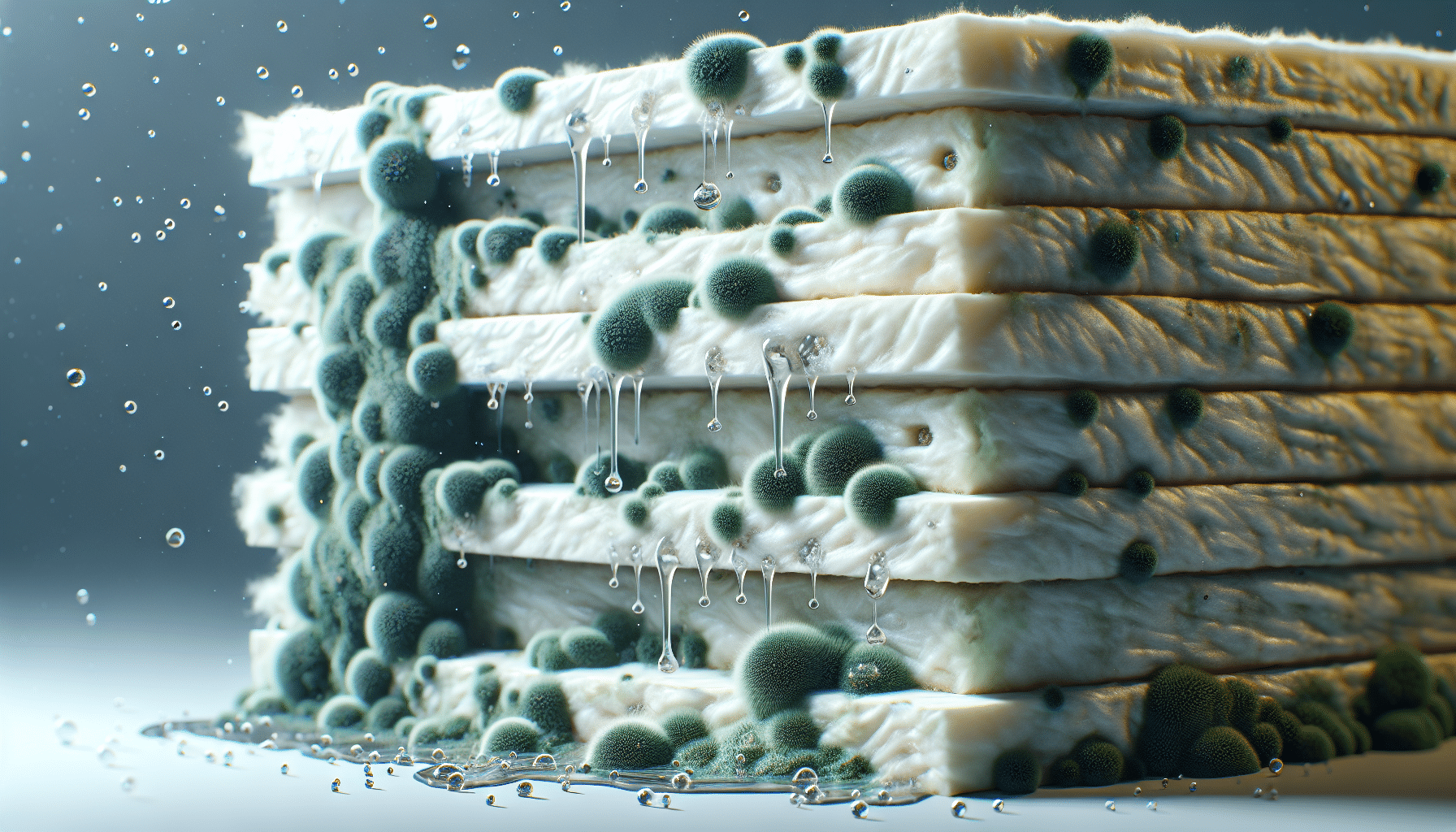 How Insulation Traps Moisture and Causes Mold Growth - cross section of wall showing wet insulation and mould behind skirting board
