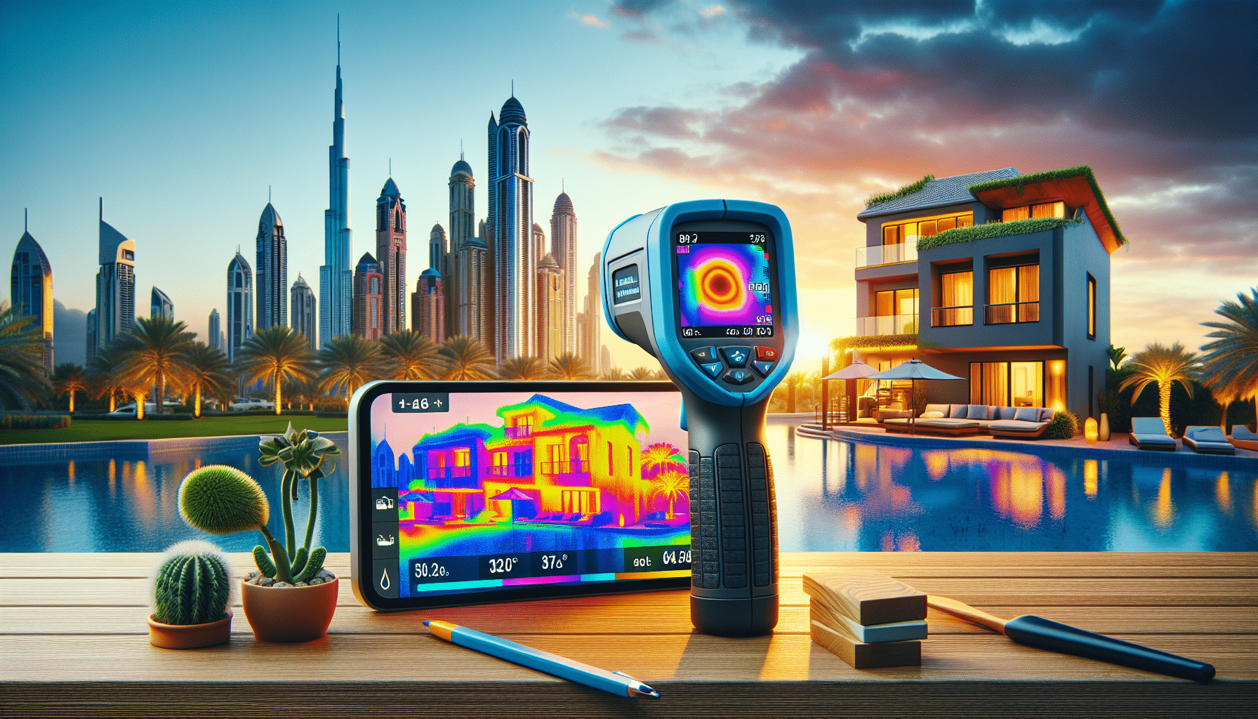 How Thermal Imaging Reveals Hidden Moisture in Dubai Villas - Thermal camera scan of AC-cooled villa wall showing cool blue moisture intrusion behind skirting boards in Dubai home