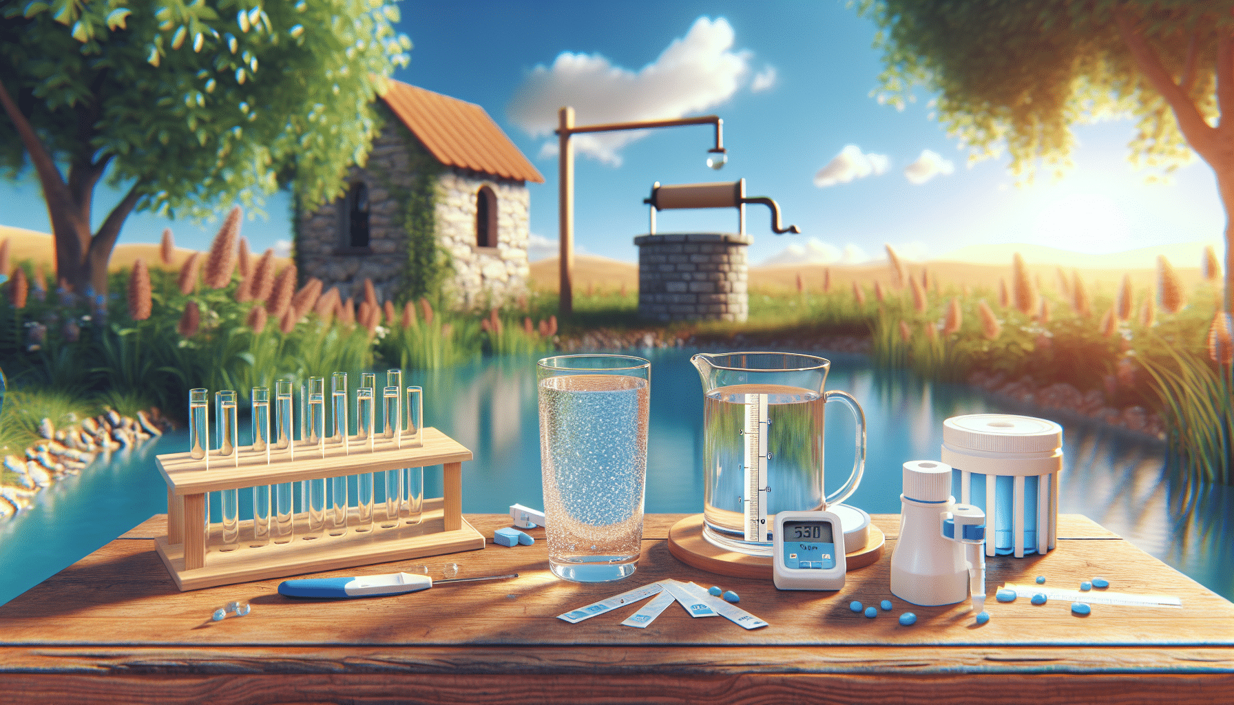 Diagram showing step-by-step process of collecting well water samples and testing for contaminants to select appropriate filtration systems.