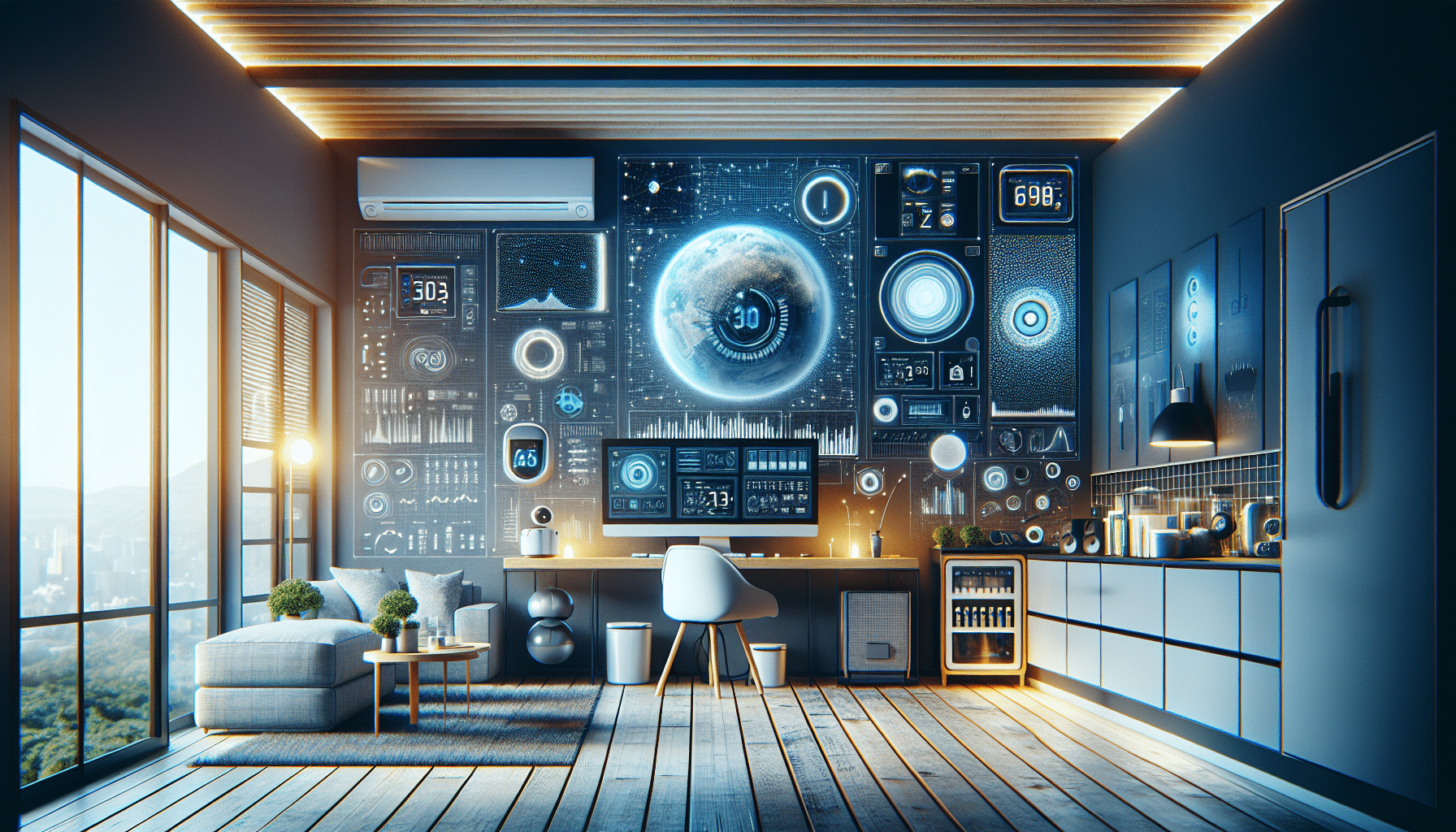 Indoor Air Quality Monitoring Equipment and Real-Time IAQ Sensor Technology - multiparameter sensor display showing CO2, humidity, temperature, and particulate matter measurements in a Dubai villa