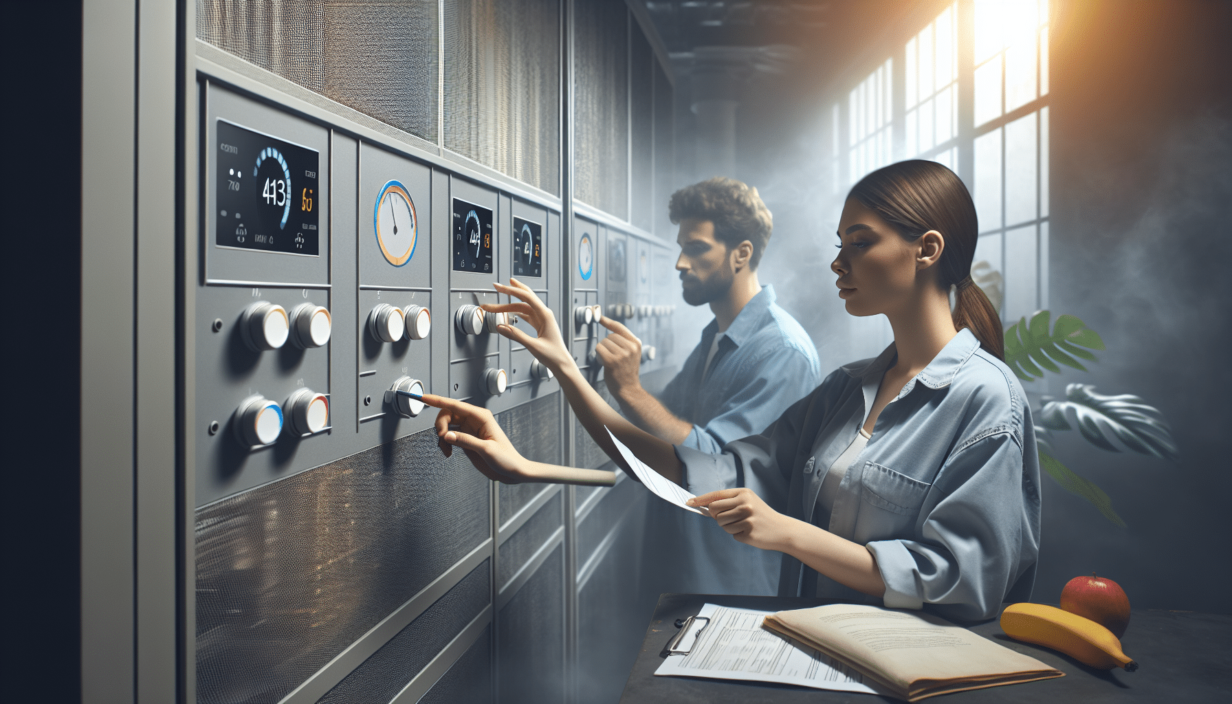 "Digital thermostat being adjusted for optimal HVAC settings to enhance indoor air quality."