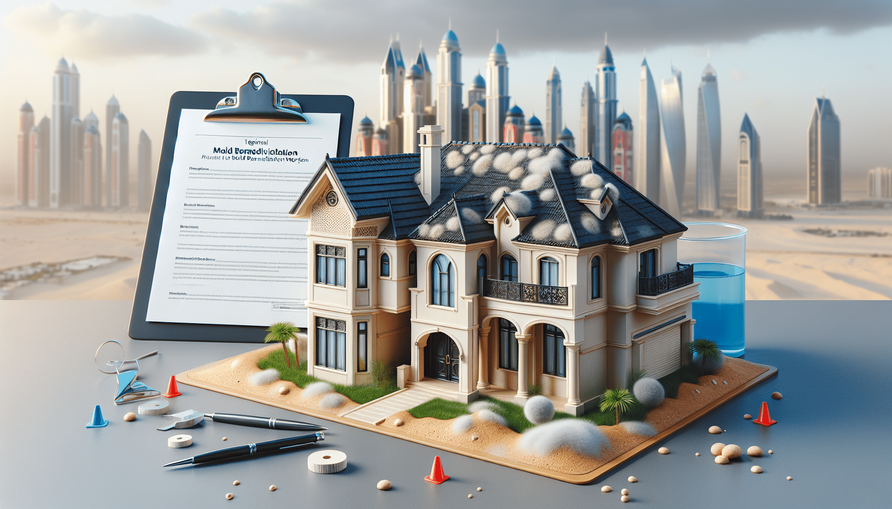 How to Write a Technical Mold Remediation Workplan for Villas in Dubai - Professional team reviewing detailed mold remediation blueprint in modern Dubai villa inspection