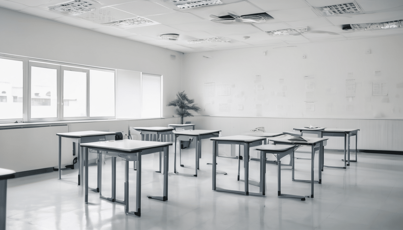 Indoor Air Quality Testing Standards for Dubai Schools - professional technician conducting air quality assessment in classroom environment